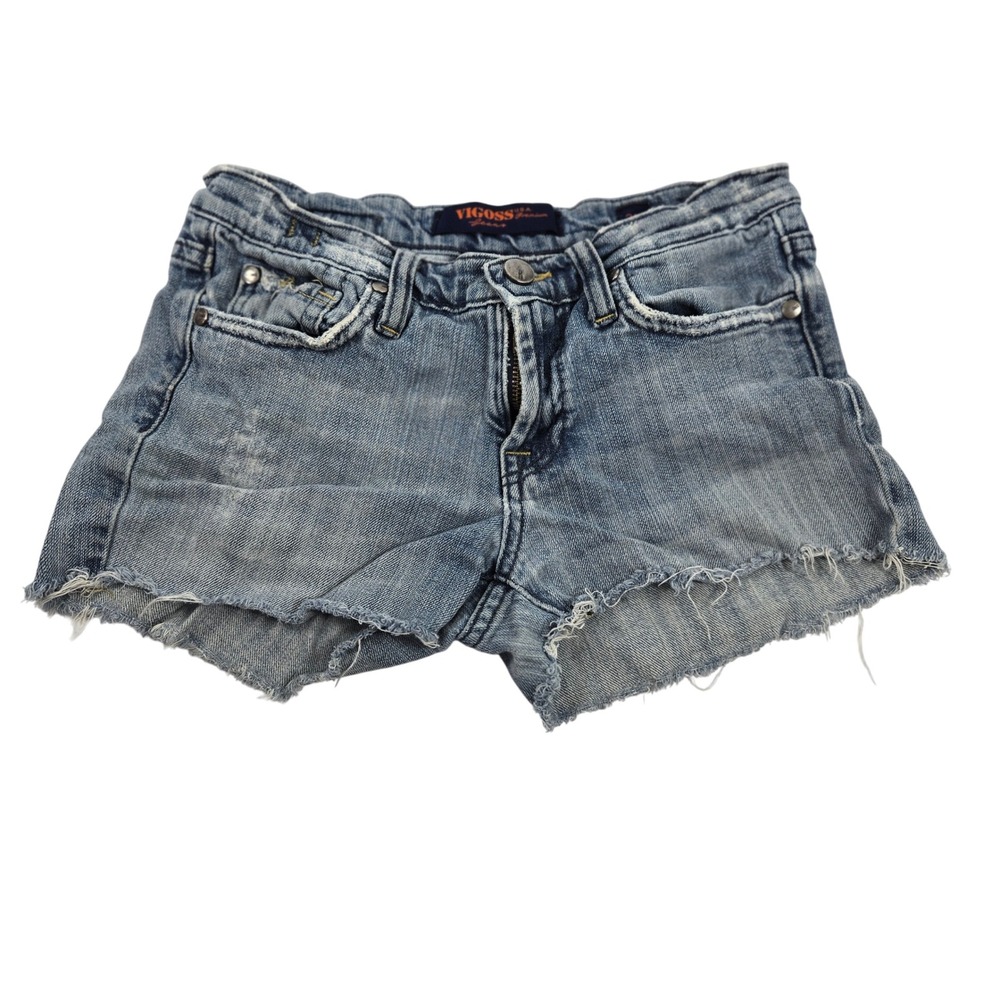 Vigoss Denim Shorts Distressed Rips Embroidered‎ Accents Blue Low Size 3/4 Y2K